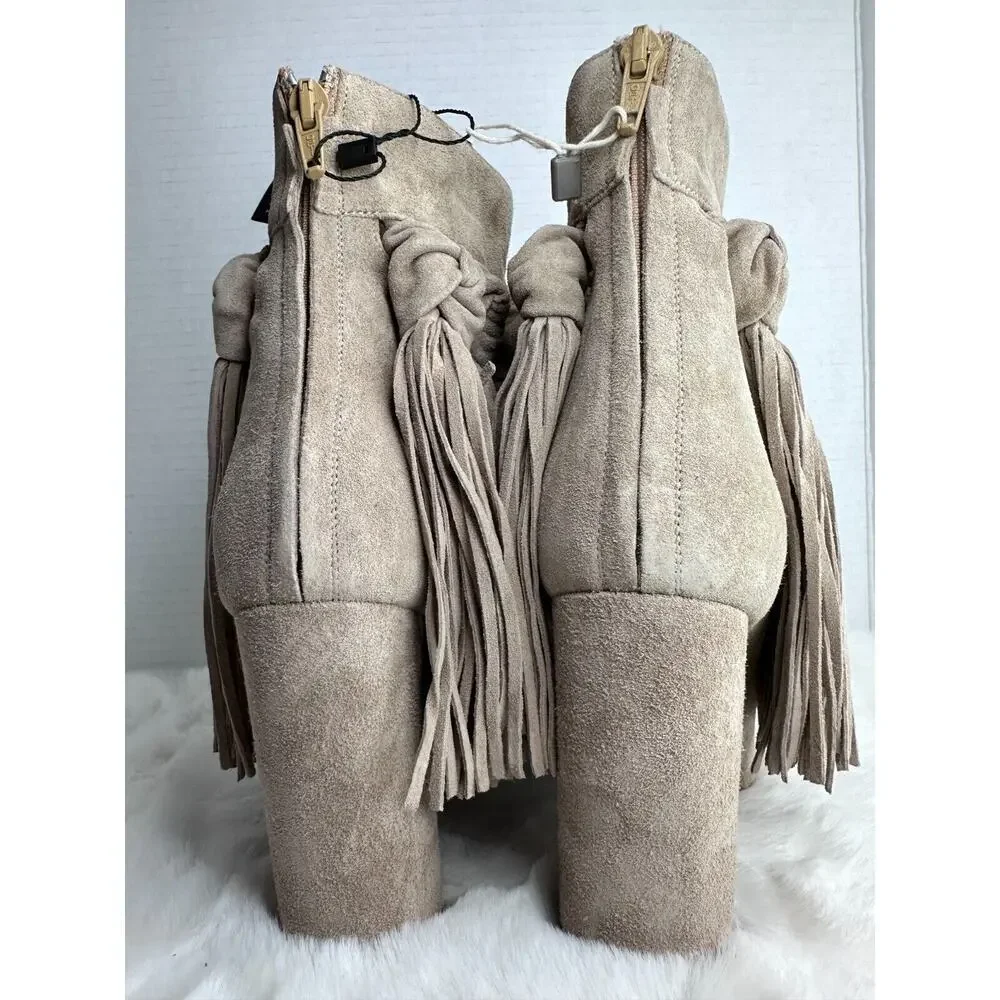 Chloe Fringed Tasseled Suede Ankle Open Toes boots Size UE 37